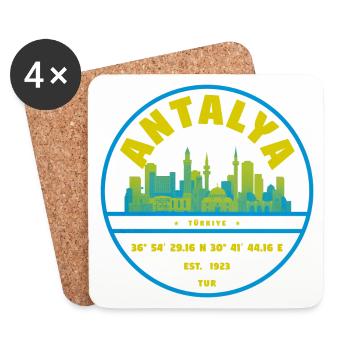 Insigne de la Skyline d’Antalya Turquie - Dessous de verre (lot de 4) - blanc - Devant