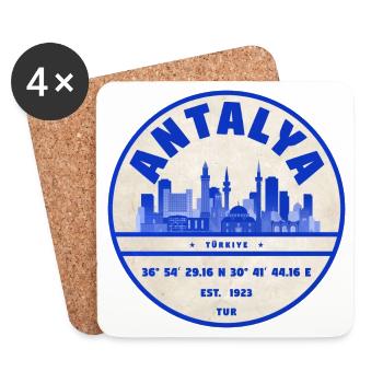 Antalya Skyline Emblem - Küstenstadt Flair - Untersetzer (4er-Set) - Weiß - Vorne