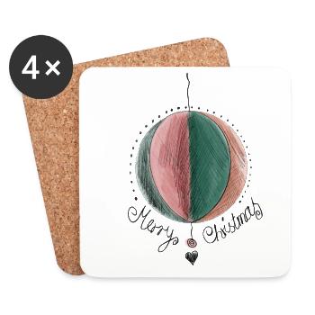 Joyeux Christmas Tree Ball Illustration - Dessous de verre (lot de 4) - blanc - Devant