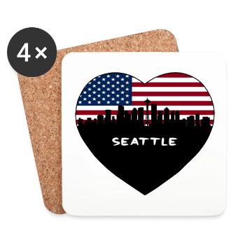 Seattle Washington États-Unis Flag Skyline Travel Souveni - Dessous de verre (lot de 4) - blanc - Devant