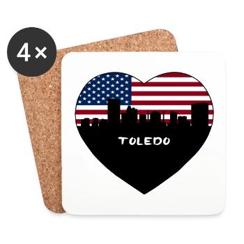 Toledo Ohio USA Flagge Skyline Reise Souvenir - Untersetzer (4er-Set) - Weiß - Vorne