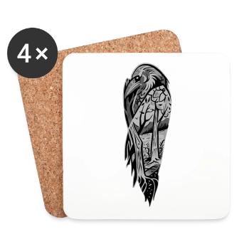 Corbeau art noir et gris - Dessous de verre (lot de 4) - blanc - Devant