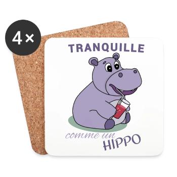 Tranquille comme un Hippo - Dessous de verre (lot de 4) - blanc - Devant