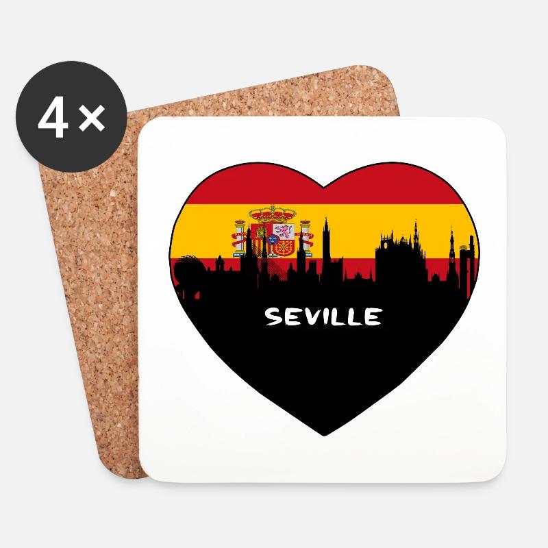 Sevilla Spanien Flagge Skyline Reise Souvenir - Untersetzer (4er-Set) - Weiß