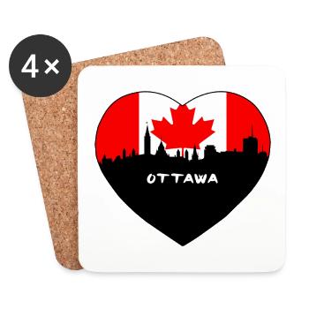Ottawa Canada Flag Skyline Travel Souvenir - Coasters (set of 4) - white - Front