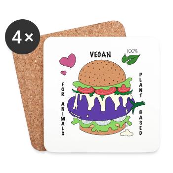 Affiche Burger Vegan - Dessous de verre (lot de 4) - blanc - Devant