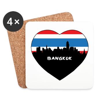 Bangkok Thailand Flag Skyline Travel Souvenir - Coasters (set of 4) - white - Front