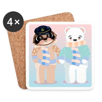 CAPTAIN SLOTH - POLAR BEAR VALENTINE'S DAY - LOVE - Coasters (set of 4) - white - Front
