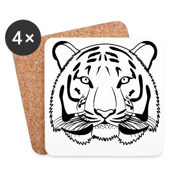 Tête de tigre - contour sombre - Dessous de verre (lot de 4) - blanc - Devant