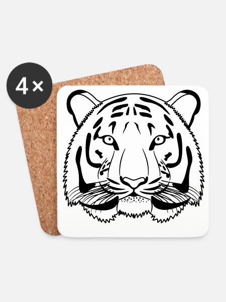 Tiger Kopf - Umriss dunkel - Untersetzer (4er-Set) - Weiß