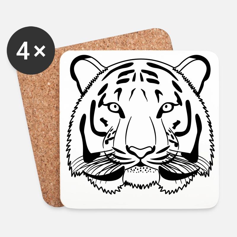 Tiger Kopf - Umriss dunkel - Untersetzer (4er-Set) - Weiß