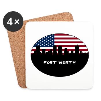 Fort Worth Texas USA Flag Skyline Souvenir de voyage - Dessous de verre (lot de 4) - blanc - Devant