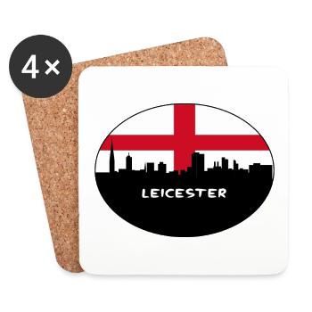Leicester England Flag Skyline Travel Souvenir - Coasters (set of 4) - white - Front