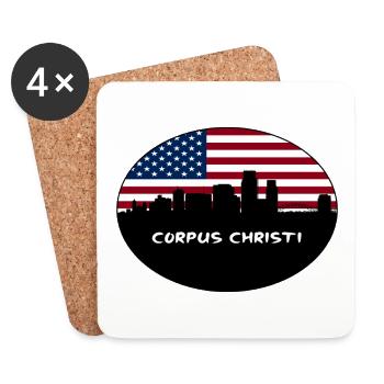 Corpus Christi Texas États-Unis Flag Skyline Travel Souve - Dessous de verre (lot de 4) - blanc - Devant