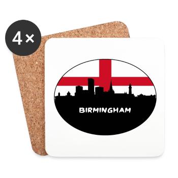 Birmingham England Flag Skyline Travel Souvenir - Coasters (set of 4) - white - Front