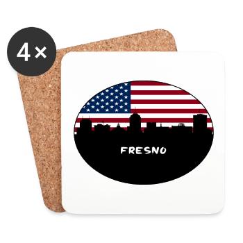 Fresno California USA Flagge Skyline Reise Souvenir - Untersetzer (4er-Set) - Weiß - Vorne