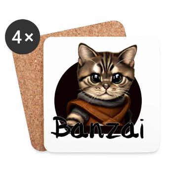 Banzai Katze Weltraumabenteuer - Untersetzer (4er-Set) - Weiß - Vorne