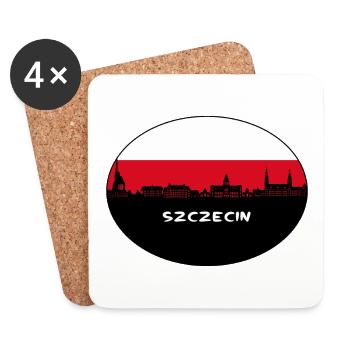 Szczecin Pologne Drapeau Skyline Silhouette Travel - Dessous de verre (lot de 4) - blanc - Devant
