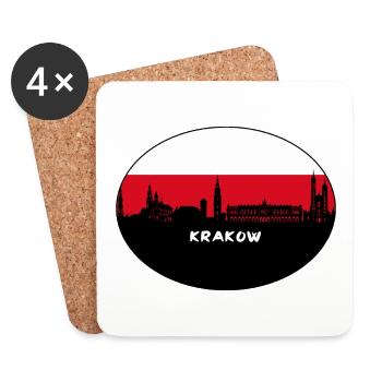 Cracovie Pologne Drapeau Skyline Silhouette Travel - Dessous de verre (lot de 4) - blanc - Devant
