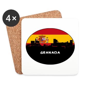 Grenade Espagne Drapeau Skyline Voyage Silhouette - Dessous de verre (lot de 4) - blanc - Devant