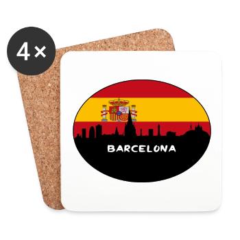 Barcelona Spain Flag Skyline Silhouette Travel - Coasters (set of 4) - white - Front