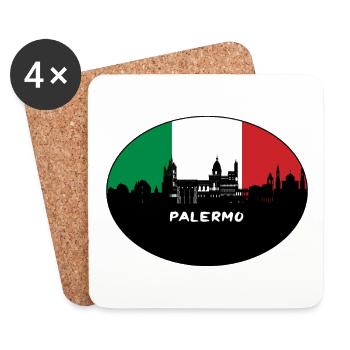 Palerme Italie Drapeau Skyline Voyage Silhouette - Dessous de verre (lot de 4) - blanc - Devant