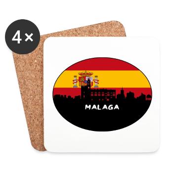 Malaga Spain Flag Skyline Silhouette Travel - Coasters (set of 4) - white - Front