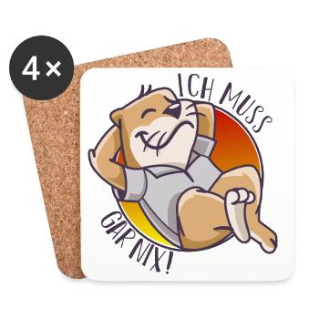 Fauler Hund Chill - Ich muss gar nix - Untersetzer (4er-Set) - Weiß - Vorne