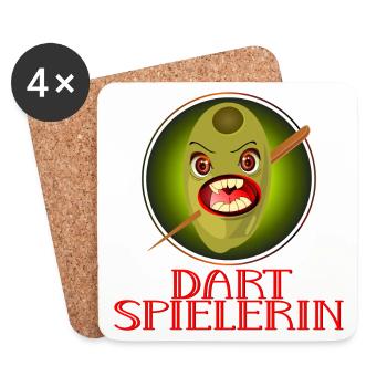 DARTSPIELERIN LUSTIG - DARTS OLIVEN COMIC - Untersetzer (4er-Set) - Weiß - Vorne