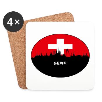 Genf Suisse Drapeau Skyline Silhouette Travel - Dessous de verre (lot de 4) - blanc - Devant