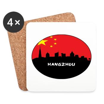 Hangzhou-China-Flaggen-Skyline-Schattenbild-Reise - Untersetzer (4er-Set) - Weiß - Vorne