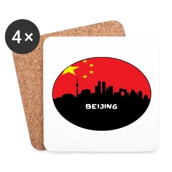 Beijing China Flag Skyline Silhouette Travel - Coasters (set of 4) - white - Front