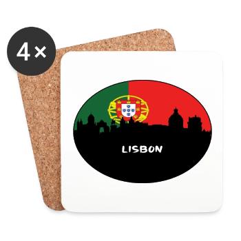 Lisbonne Portugal Drapeau Skyline Voyage Silhouette - Dessous de verre (lot de 4) - blanc - Devant
