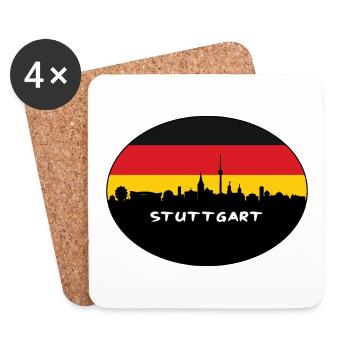 Stuttgart Allemagne Drapeau Skyline Silhouette Travel - Dessous de verre (lot de 4) - blanc - Devant