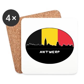 Anvers Belgique Drapeau Skyline Voyage Silhouette - Dessous de verre (lot de 4) - blanc - Devant