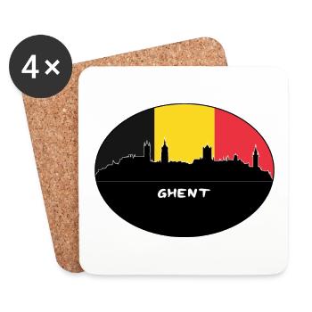 Gand Belgique Drapeau Skyline Silhouette Travel - Dessous de verre (lot de 4) - blanc - Devant