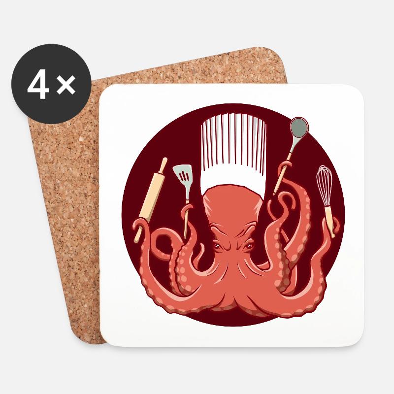 Octopus Chef de Cuisine - Untersetzer (4er-Set) - Weiß