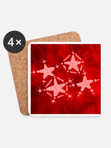 4 ROTE STERNE - Untersetzer (4er-Set) - Weiß