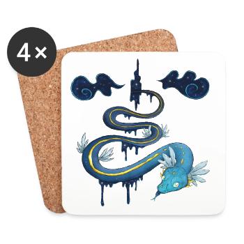Blue Ink Spirits : Serpent à Plumes Quetzalcoatl - Dessous de verre (lot de 4) - blanc - Devant