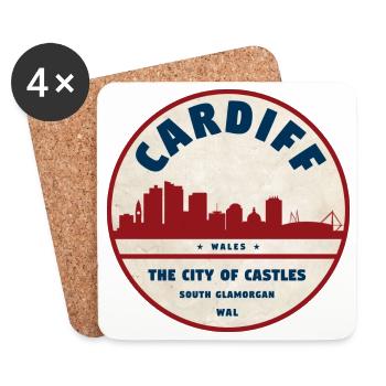 Écusson vintage Cardiff Skyline - Dessous de verre (lot de 4) - blanc - Devant