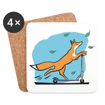 Fuchs mit Roller - Untersetzer (4er-Set) - Weiß - Vorne