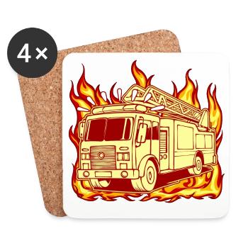 Fire engine fire brigade fire protection - Coasters (set of 4) - white - Front