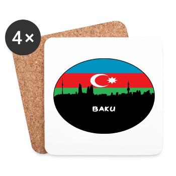 Baku Azerbaijan Flag Skyline Silhouette Travel - Coasters (set of 4) - white - Front