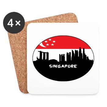 Singapur Singapur-Flaggen-Skyline-Schattenbild-Reise - Untersetzer (4er-Set) - Weiß - Vorne