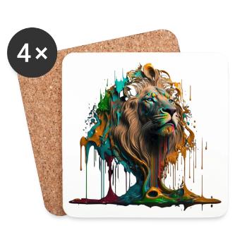 Rainbow Lion | Rainbow Lion | AI generated Art - Coasters (set of 4) - white - Front