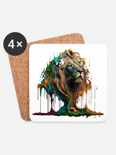 Regenbogen Löwe | Rainbow Lion | AI generated Art - Untersetzer (4er-Set) - Weiß