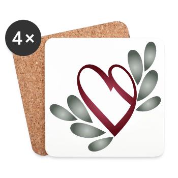 romantique symbole du cœur de la Saint-Valentin avec des feuilles - Dessous de verre (lot de 4) - blanc - Devant