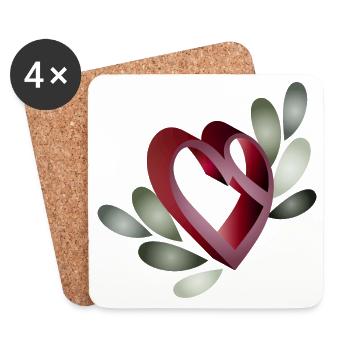 romantique symbole du cœur de la Saint-Valentin avec des feuilles - Dessous de verre (lot de 4) - blanc - Devant