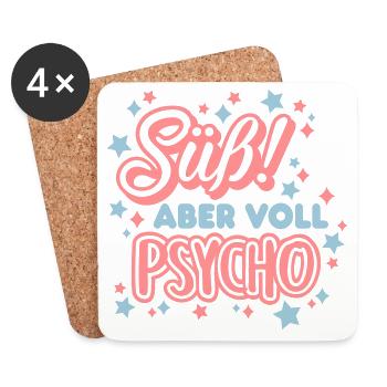 Süß, aber Psycho (Schriftzug) - Untersetzer (4er-Set) - Weiß - Vorne