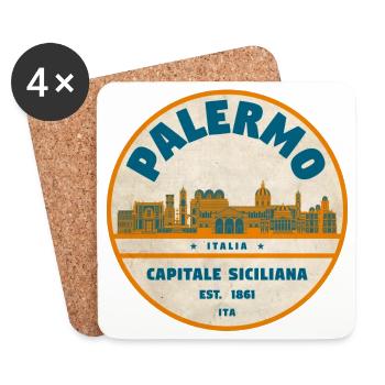 Palermo Retro City Logo Round - Coasters (set of 4) - white - Front